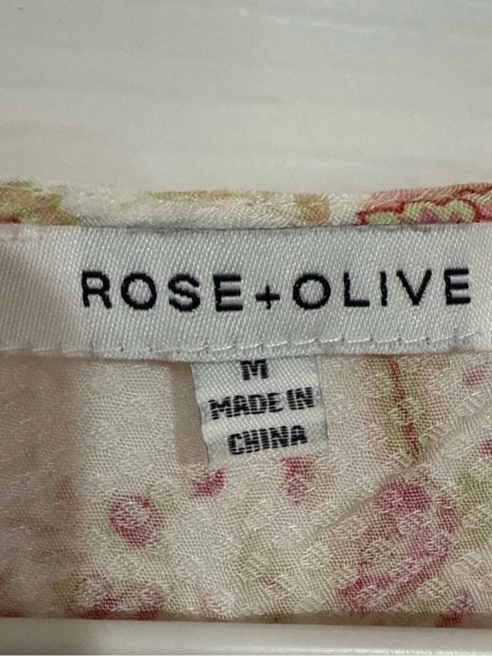 Rose + Olive Women's MED Short Sleeve Peasant Crop Top Ivory Multi Floral